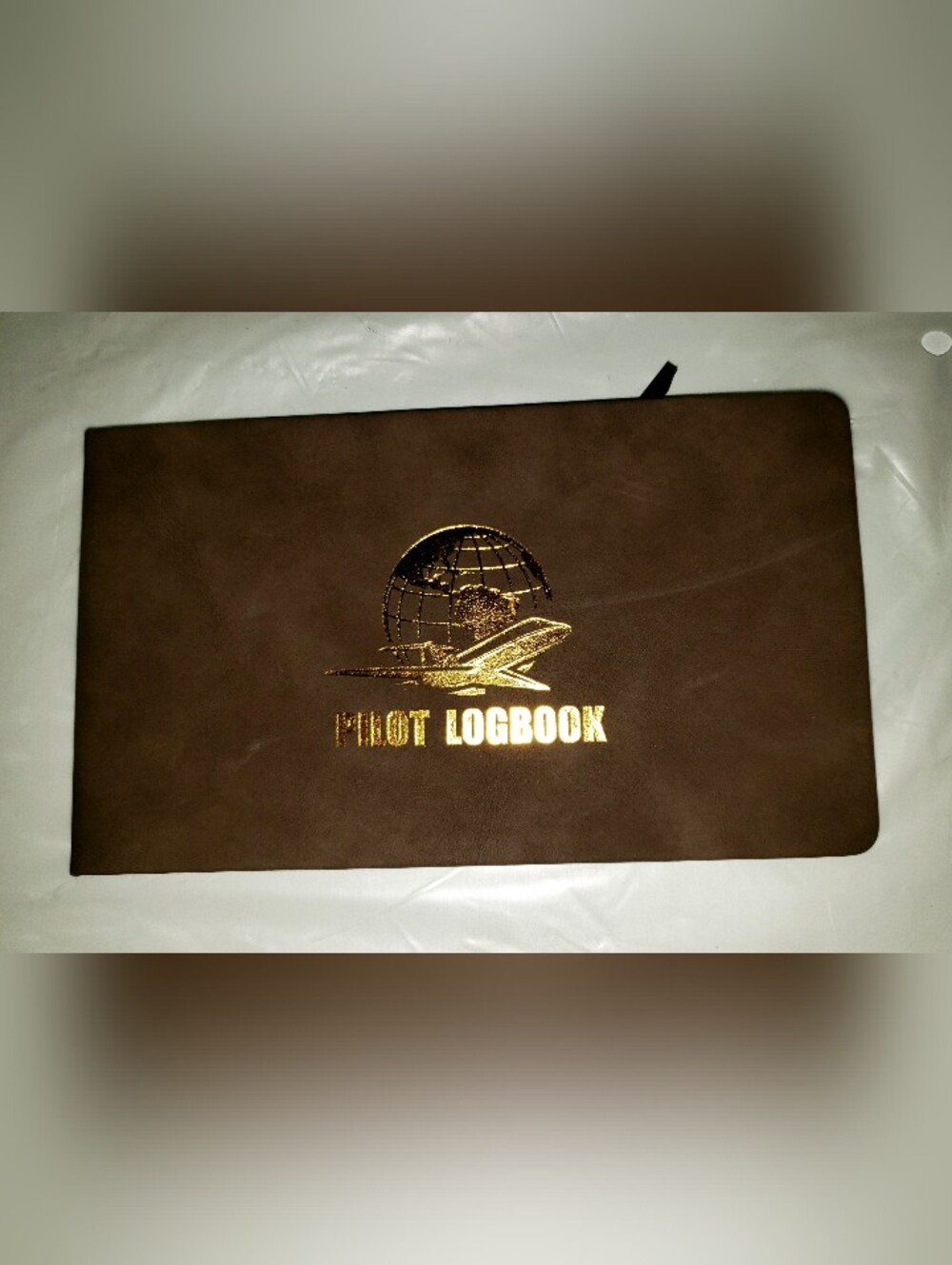 Pilot Logbook Brown Faux Leather Flight Log Cover with Gold Embossing